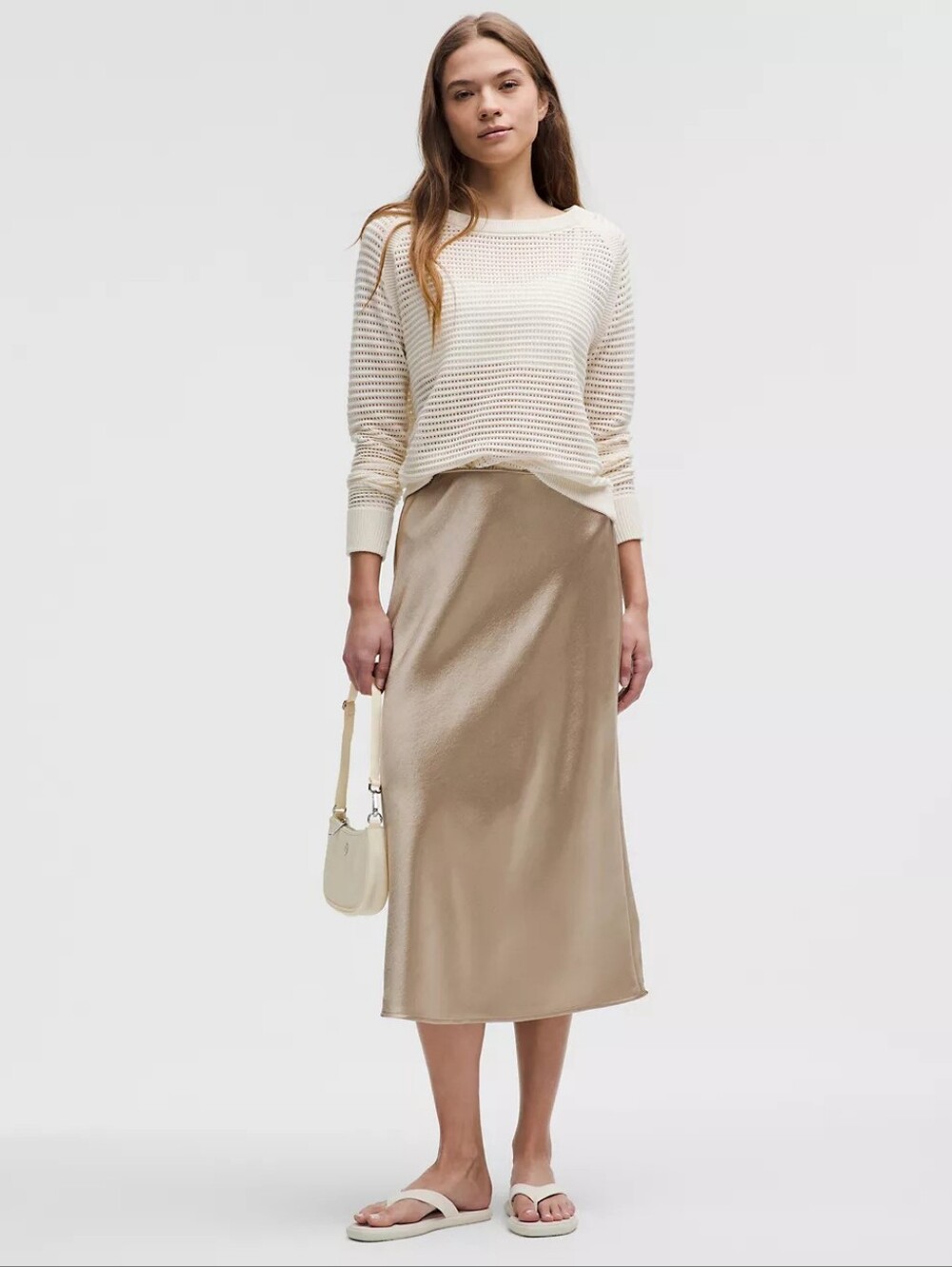 Lululemon Satin Midi Skirt Gold Sheer Oak Size Large L BNWOT